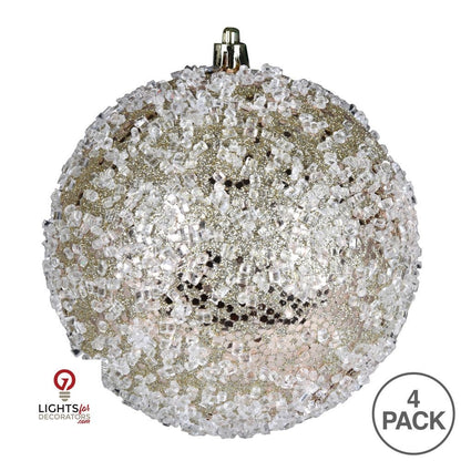 4.75" Glitter Hail Ball Ornament - Champagne - Set of 4 Champagne — view 2