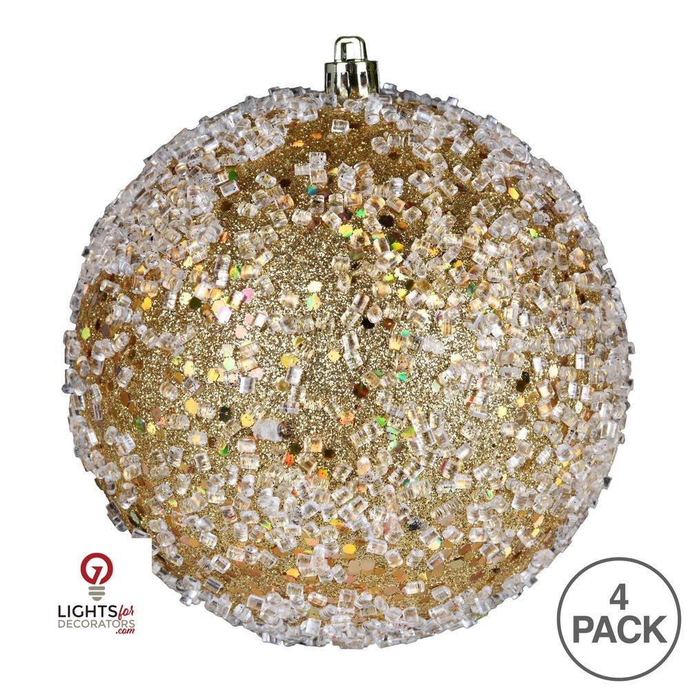 4.75" Glitter Hail Ball Ornament - Gold - Set of 4 Gold — view 3