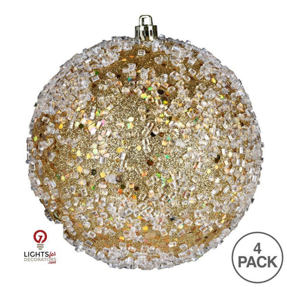 4.75" Glitter Hail Ball Ornament - Gold - Set of 4 Gold — view 3