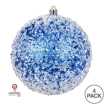 4.75" Glitter Hail Ball Ornament - Blue - Set of 4 Blue — view 2