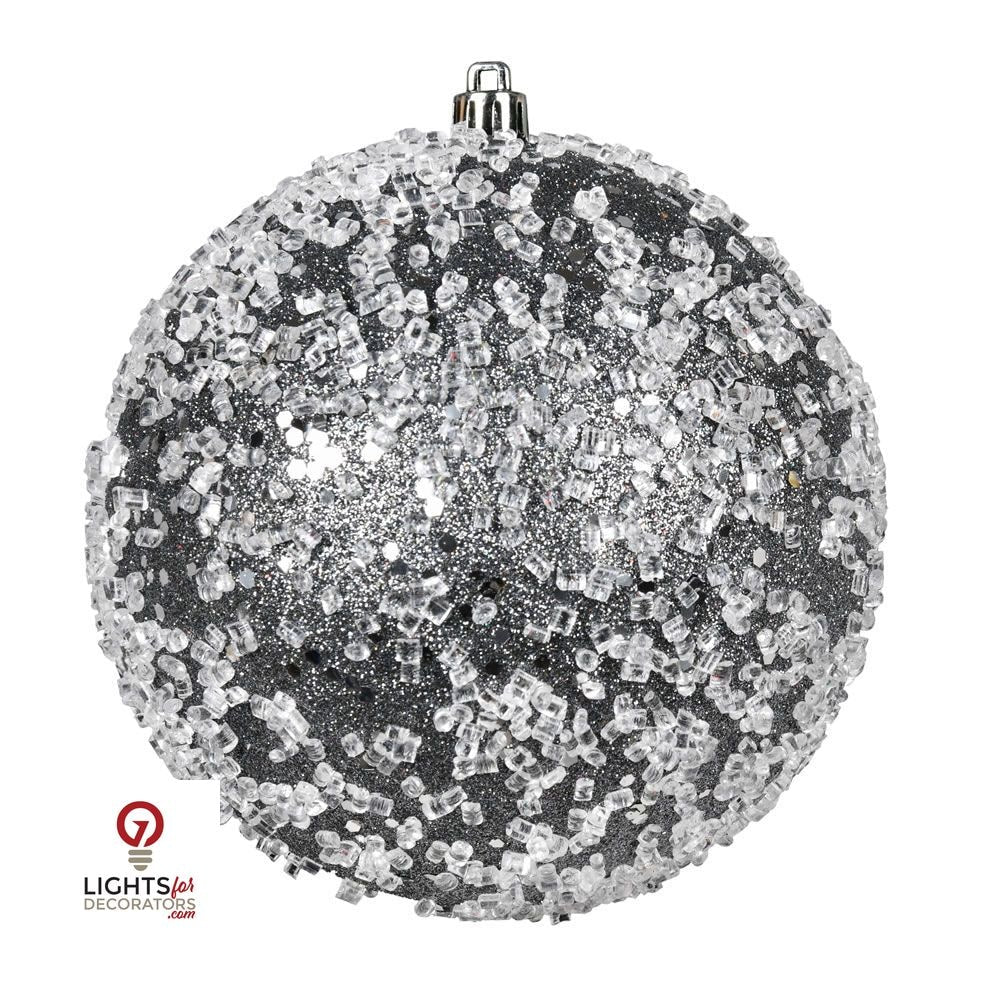 4.75" Glitter Hail Ball Ornament - Pewter - Set of 4 Pewter — view 1