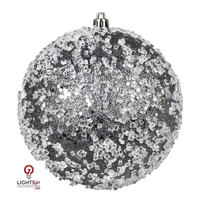 4.75" Glitter Hail Ball Ornament - Pewter - Set of 4 Pewter — view 1