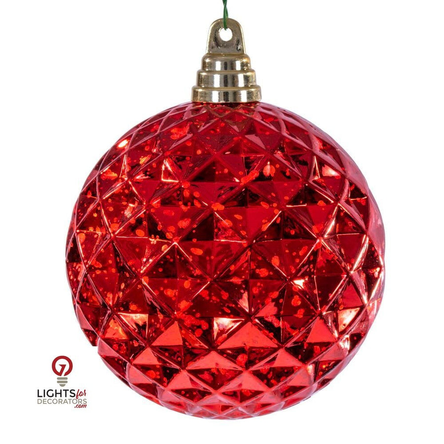 4.75" Diamond Mercury Ornament - Red - Set of 4 Red
