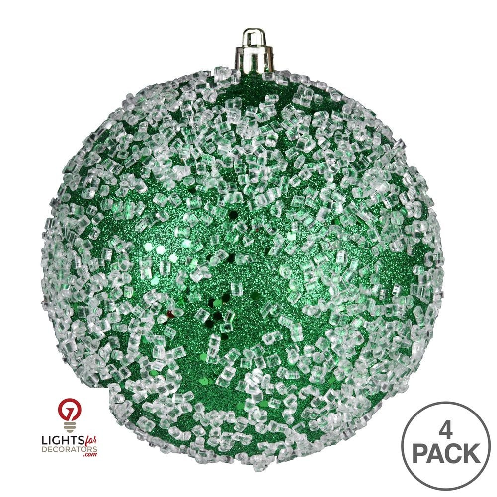 4.75" Glitter Hail Ball Ornament - Green - Set of 4 Green — view 3