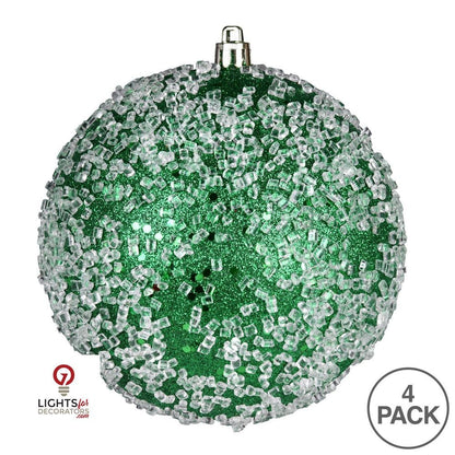 4.75" Glitter Hail Ball Ornament - Green - Set of 4 Green — view 3