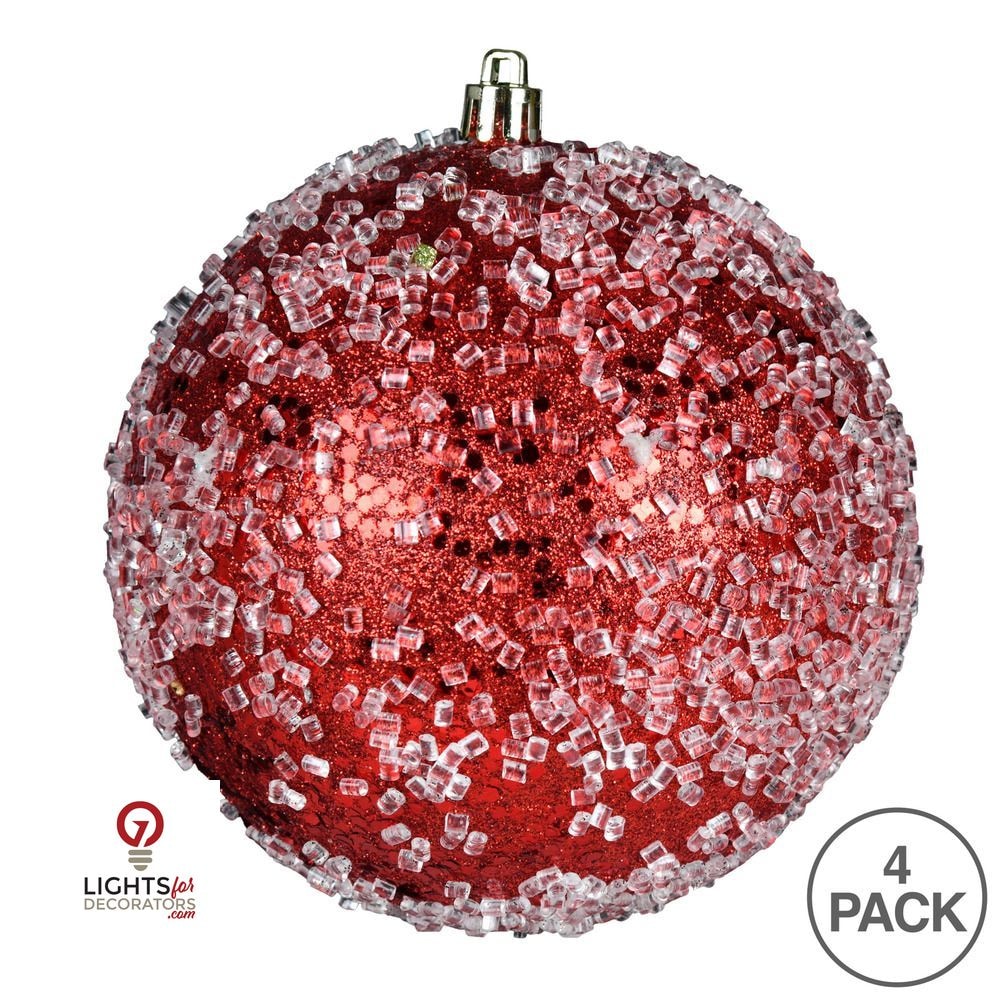 4.75" Glitter Hail Ball Ornament - Red - Set of 4 Red — view 3