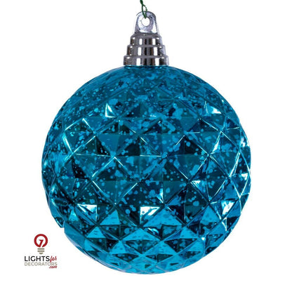 4.75" Diamond Mercury Ornament - Turquoise - Set of 4 Turquoise — view 1