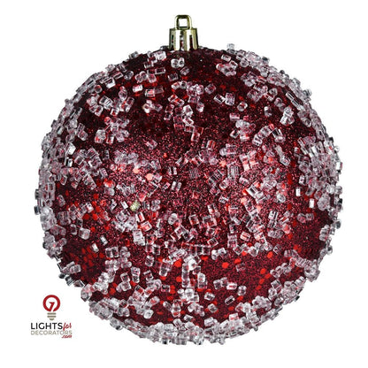 4.75" Glitter Hail Ball Ornament - Wine - Set of 4 Wine — view 1