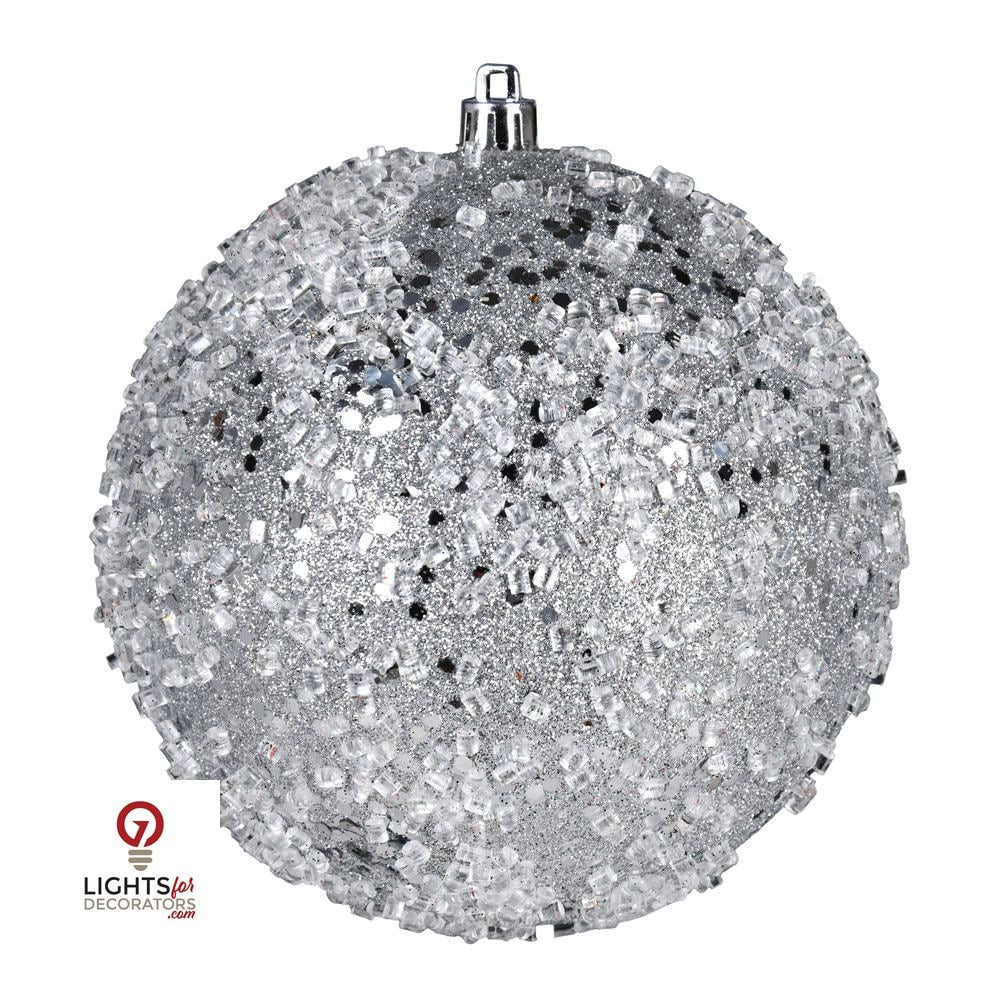 4.75" Glitter Hail Ball Ornament - Silver - Set of 4 Silver — view 1