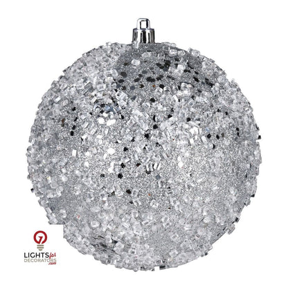 4.75" Glitter Hail Ball Ornament - Silver - Set of 4 Silver — view 1