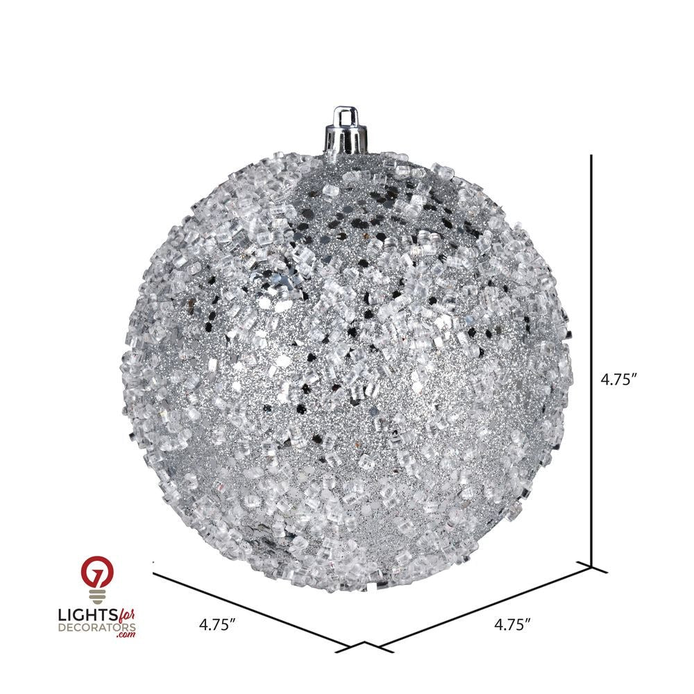 4.75" Glitter Hail Ball Ornament - Silver - Set of 4 Silver — view 2