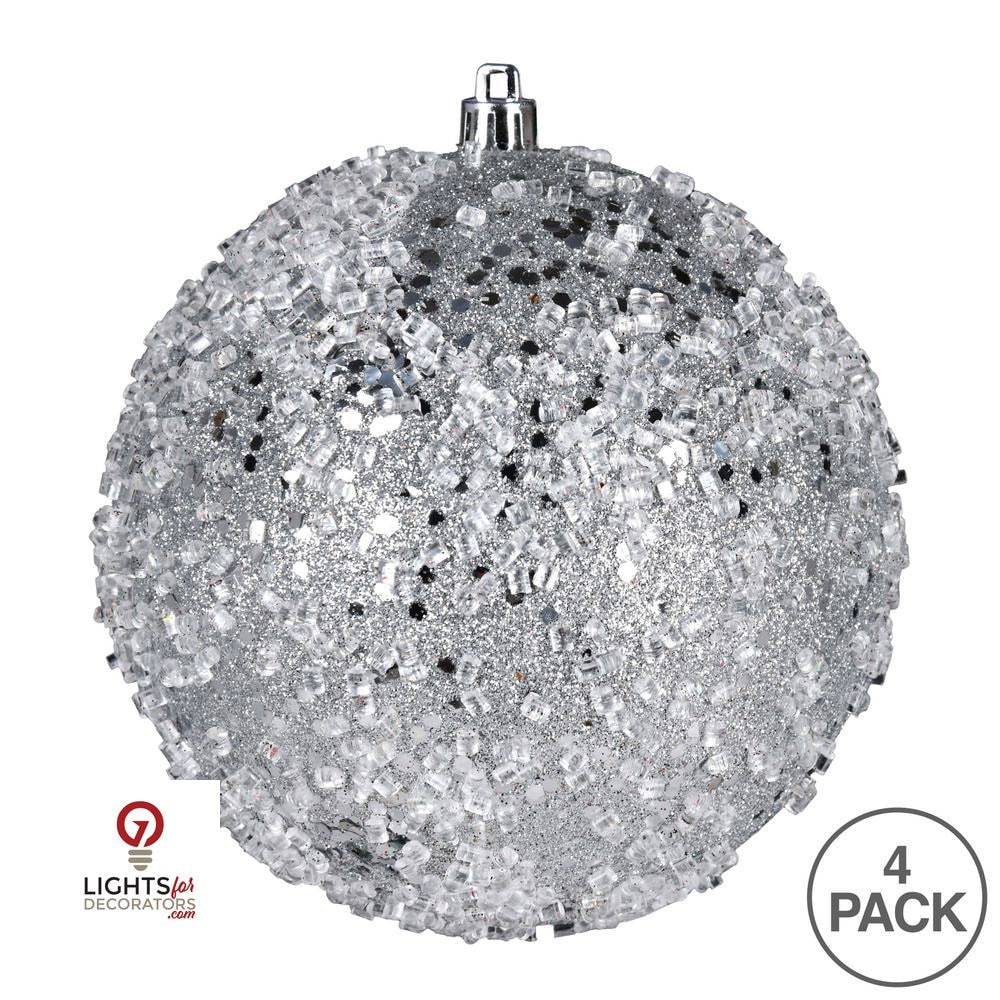 4.75" Glitter Hail Ball Ornament - Silver - Set of 4 Silver — view 3