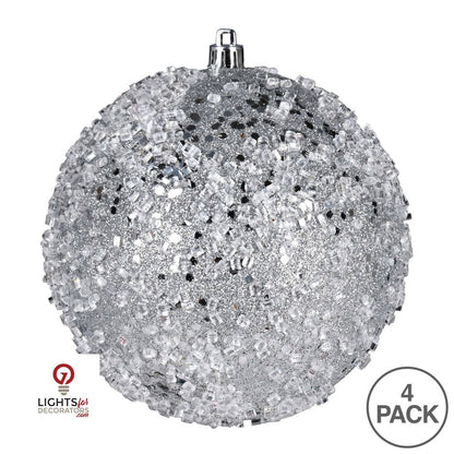 4.75" Glitter Hail Ball Ornament - Silver - Set of 4 Silver — view 3