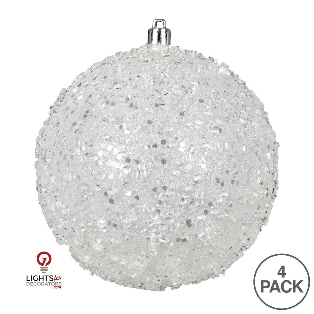 4.75" Glitter Hail Ball Ornament - White - Set of 4 White — view 3