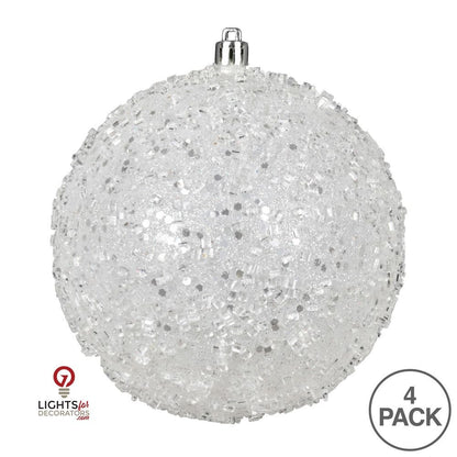 4.75" Glitter Hail Ball Ornament - White - Set of 4 White — view 3