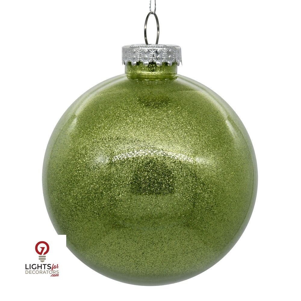 4" Glitter Clear Ball Ornament - Celadon - Set of 6 Celadon — view 1