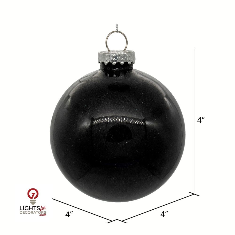 4" Glitter Clear Ball Ornament - Black - Set of 6 Black — view 2
