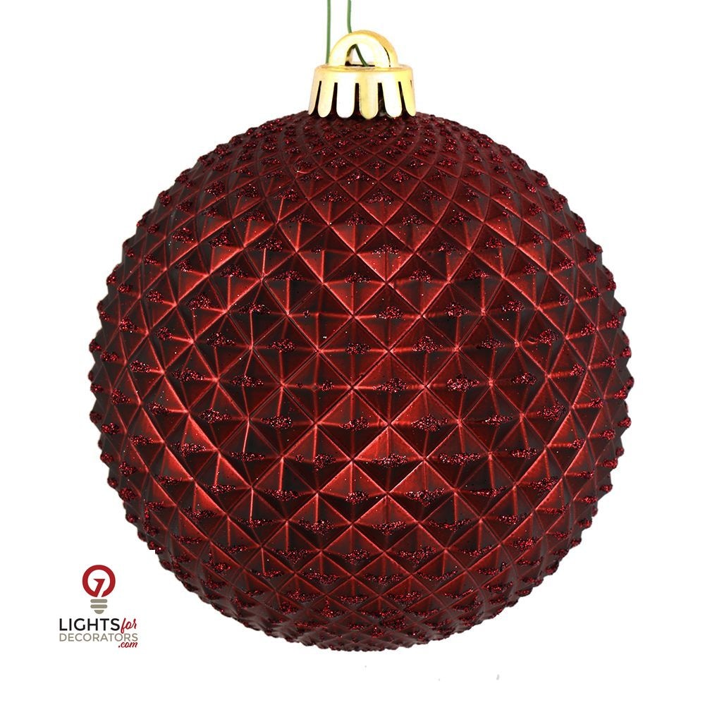4" Durian Glitter Ball Ornament - Burgundy - Set of 6 Burgundy — view 1