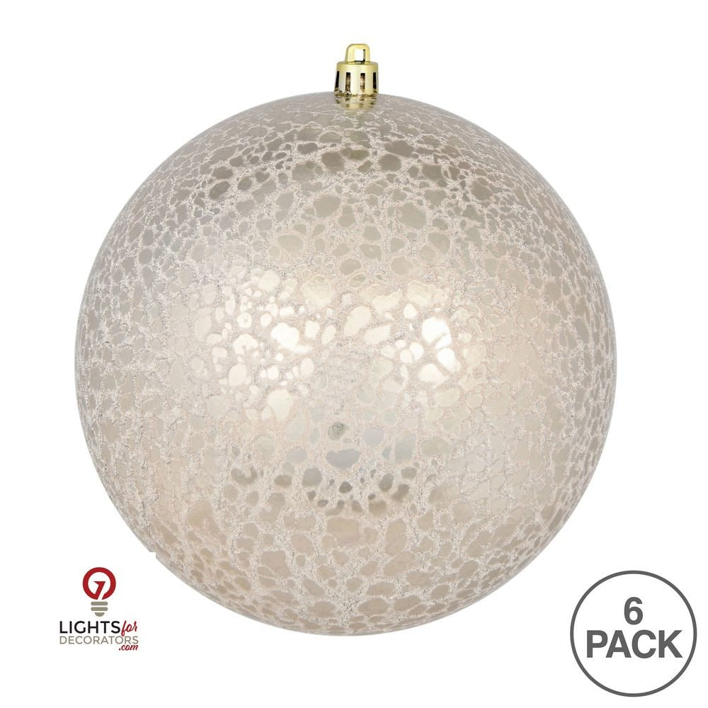 4" Crackle Ball Ornament - Champagne - Set of 6 Champagne — view 3