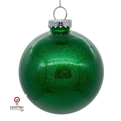 4" Glitter Clear Ball Ornament - Green - Set of 6 Green — view 1