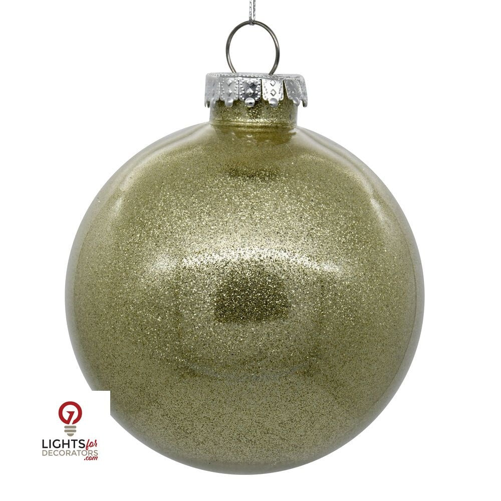 4" Glitter Clear Ball Ornament - Champagne - Set of 6 Champagne — view 1