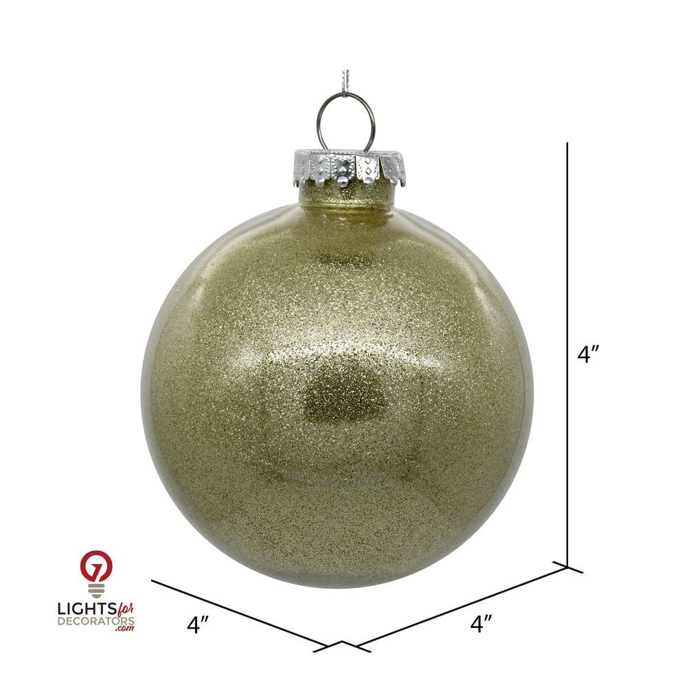 4" Glitter Clear Ball Ornament - Champagne - Set of 6 Champagne — view 2
