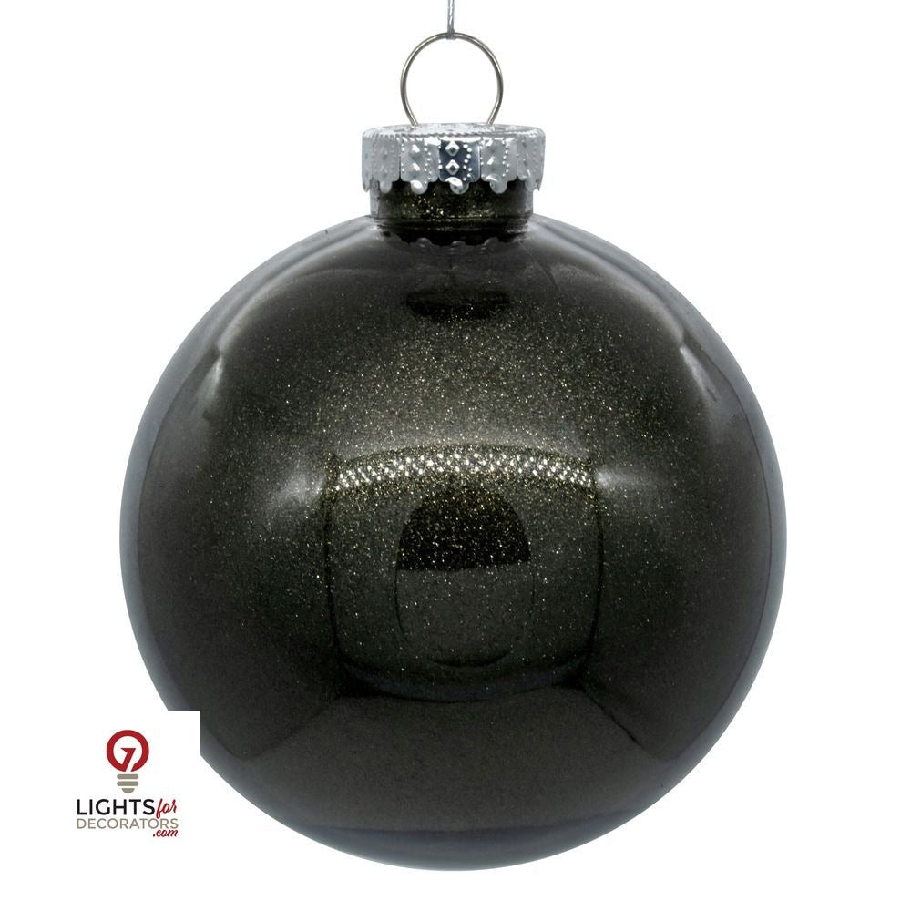 4" Glitter Clear Ball Ornament - Gunmetal - Set of 6 Gunmetal — view 1
