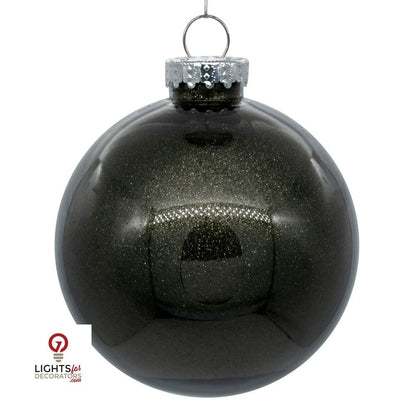 4" Glitter Clear Ball Ornament - Gunmetal - Set of 6 Gunmetal — view 1