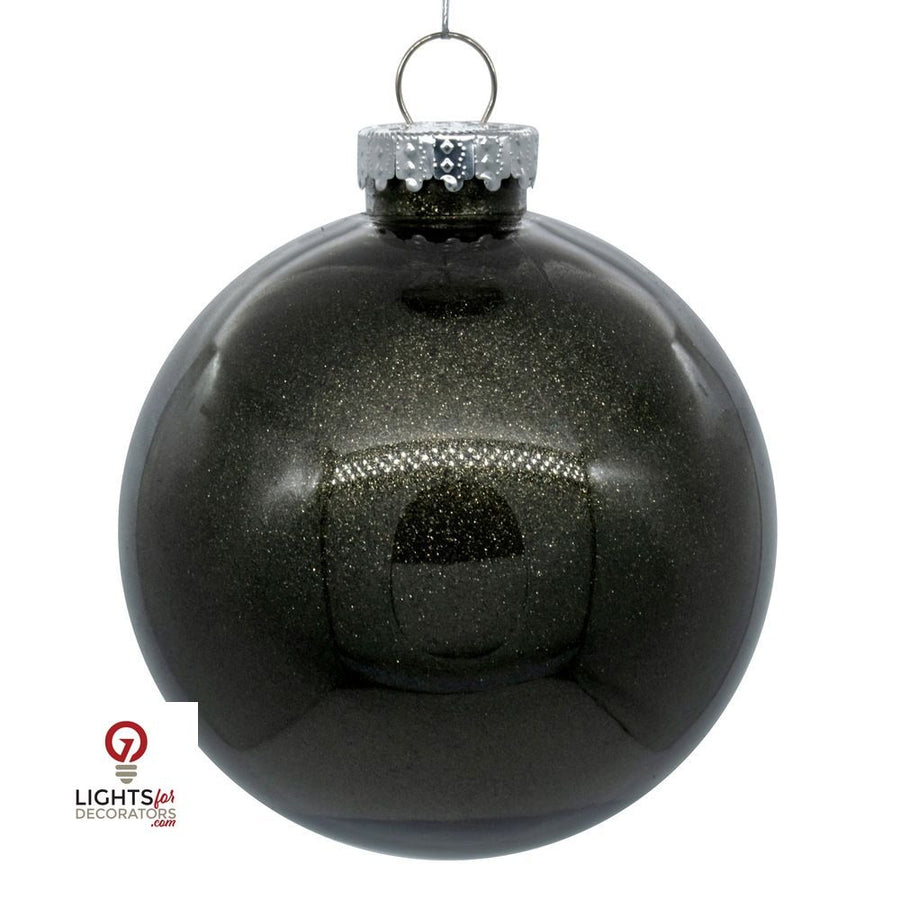 4" Glitter Clear Ball Ornament - Gunmetal - Set of 6
