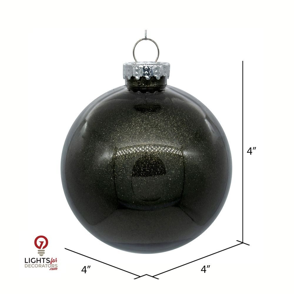 4" Glitter Clear Ball Ornament - Gunmetal - Set of 6 Gunmetal — view 2