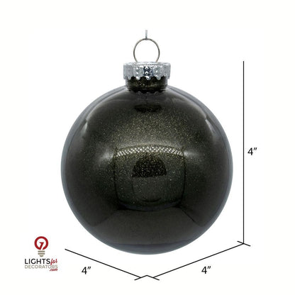 4" Glitter Clear Ball Ornament - Gunmetal - Set of 6 Gunmetal — view 2
