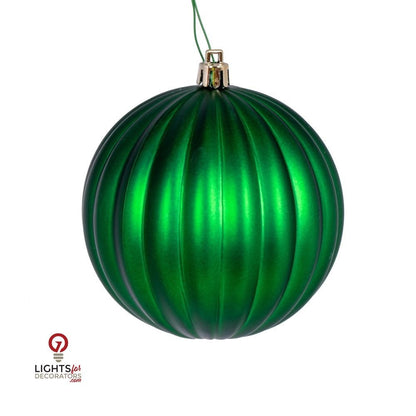4" Matte Lined Ball Ornament - Green - Set of 6 Green — view 1