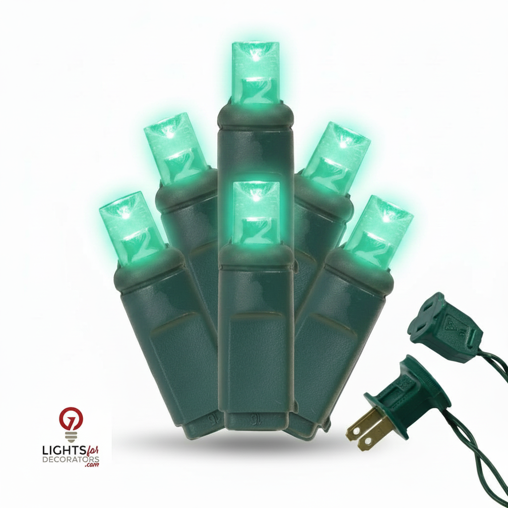 Teal 5MM LED Light Set - 70 Lights - 4" Spacing - Green Wire Teal- 70 Ct - 4"- Green — view 1