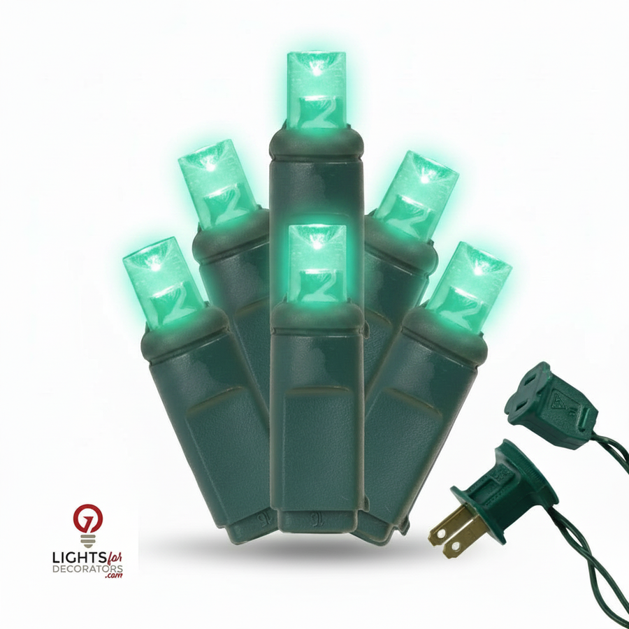Teal 5MM LED Light Set - 70 Lights - 4" Spacing - Green Wire Teal- 70 Ct - 4"- Green