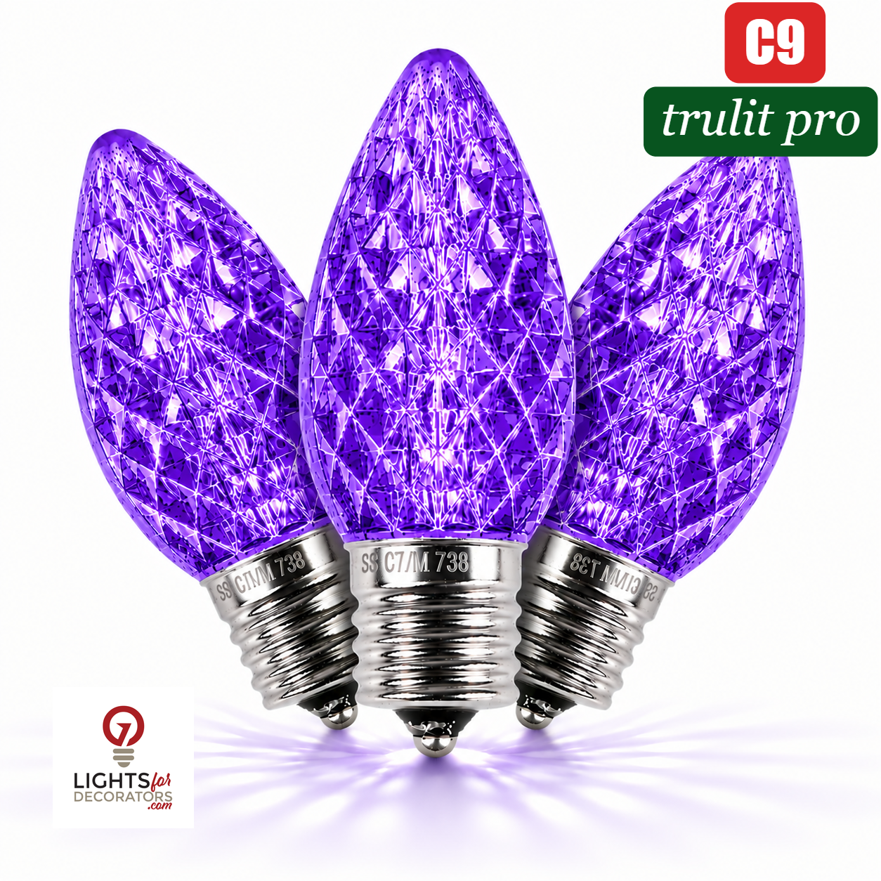 Purple LED C9 - TruLit Pro Faceted Bulb - Steady Purple — view 1