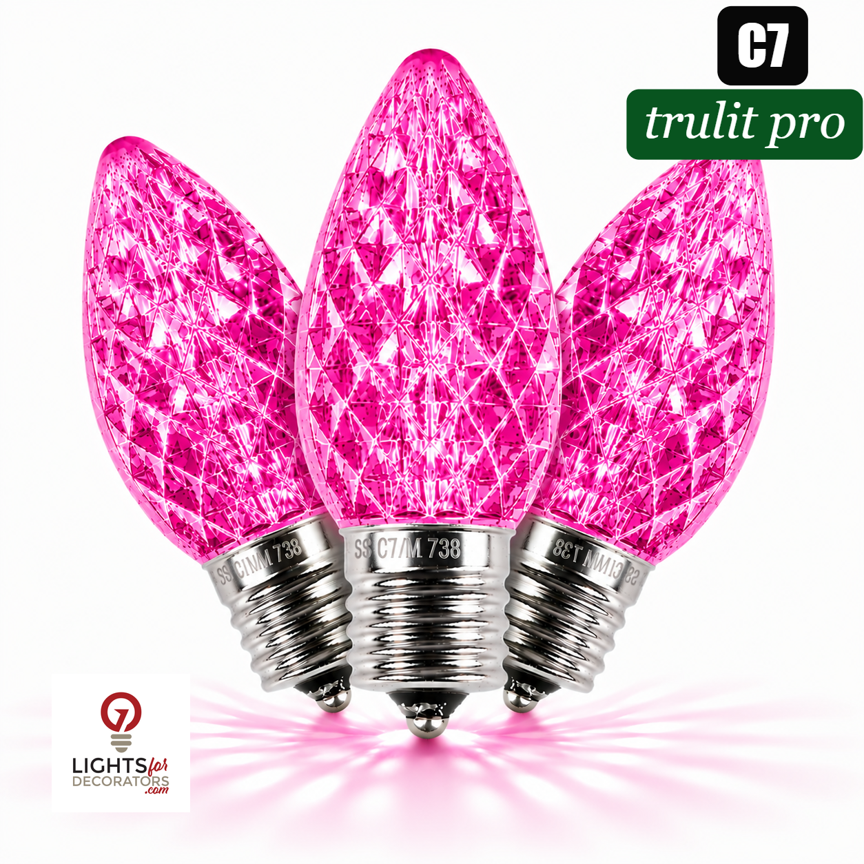 Pink LED C7 - TruLit Pro Faceted LED Bulb - Steady Pink — view 1