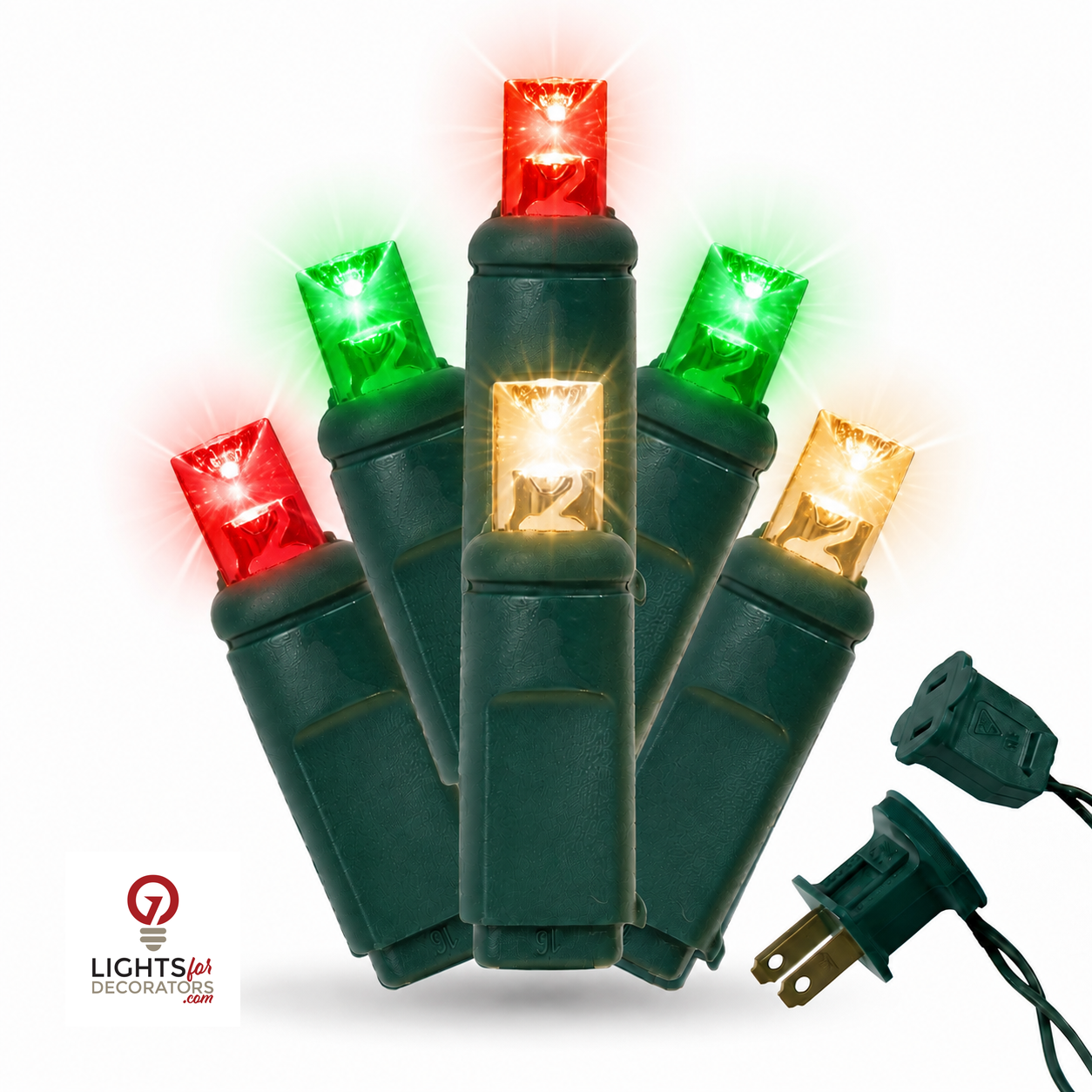 5MM 50L Light Set BALLED - 6" Green Cord - TRADITIONAL MULTI(R/G/WWF) — view 1