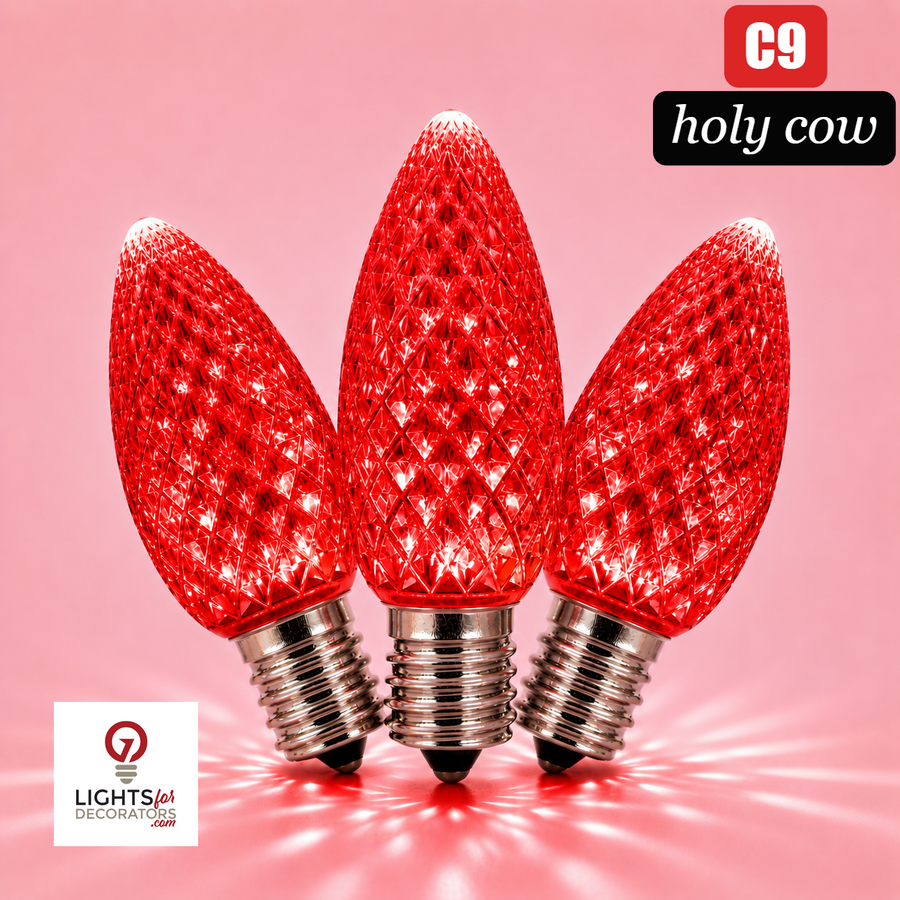 Red LED C9 - Holy Cow Faceted Bulb - Steady Red- Holy Cow
