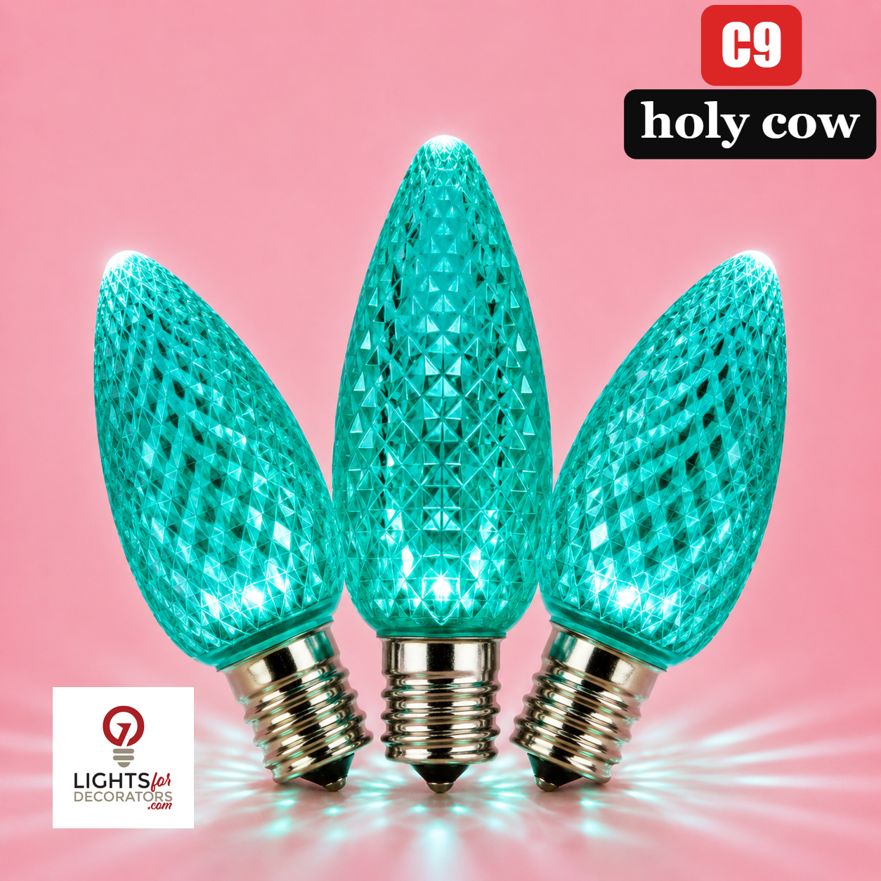Teal LED C9 - Holy Cow Faceted Bulb - Steady Teal- Holy Cow — view 1