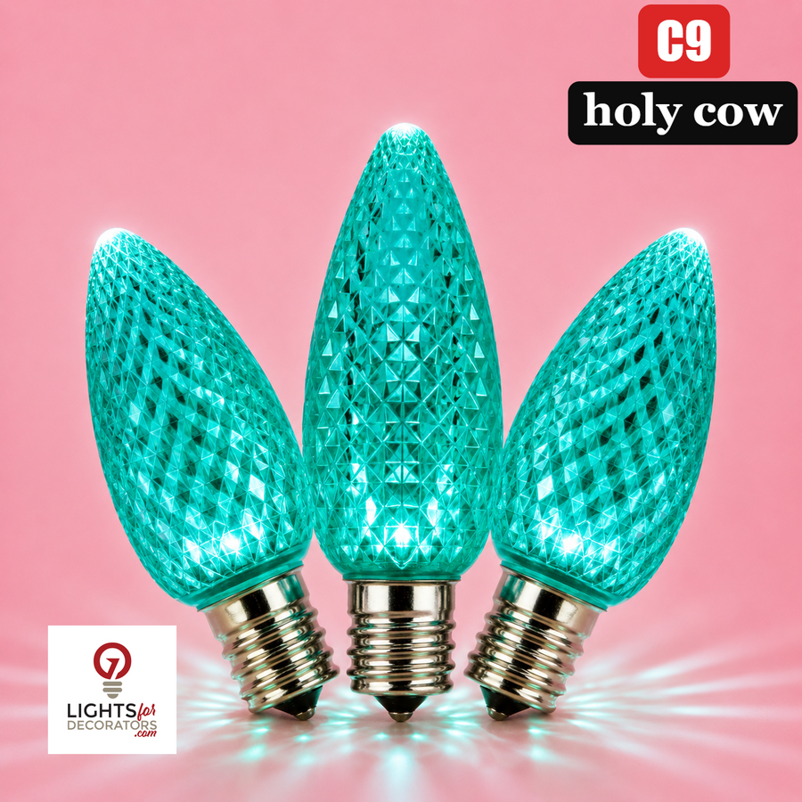 Teal LED C9 - Holy Cow Faceted Bulb - Steady Teal- Holy Cow