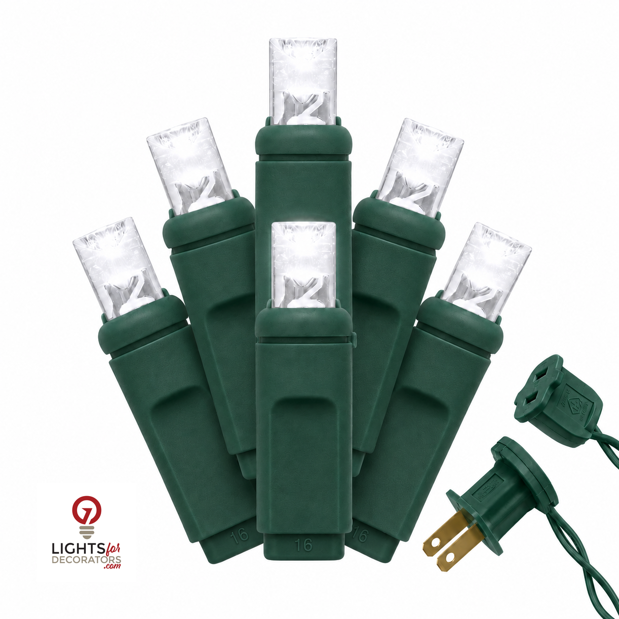 Pure White (Festive) 5MM LED Light Set - 50 Lights - 6" Spacing - Green Wire Pure White-F- 50 Ct - 6"- Green — view 1