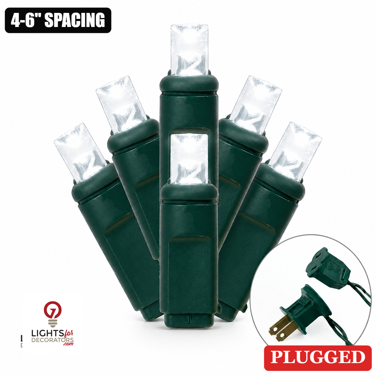Pure White 5MM LED Light Set - 50 Lights - 4-6" Spacing - Green Wire Pure White- 50 Ct - 4-6"- Green — view 1