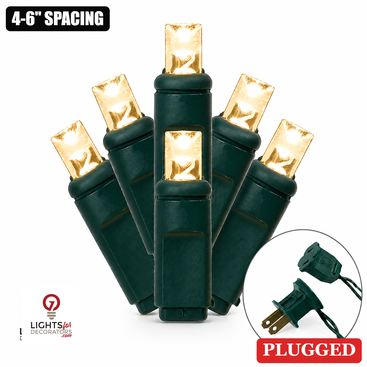 Warm White 5MM LED Light Set - 50 Lights - 4-6" Spacing - Green Wire Warm White- 50 Ct - 4-6"- Green — view 1