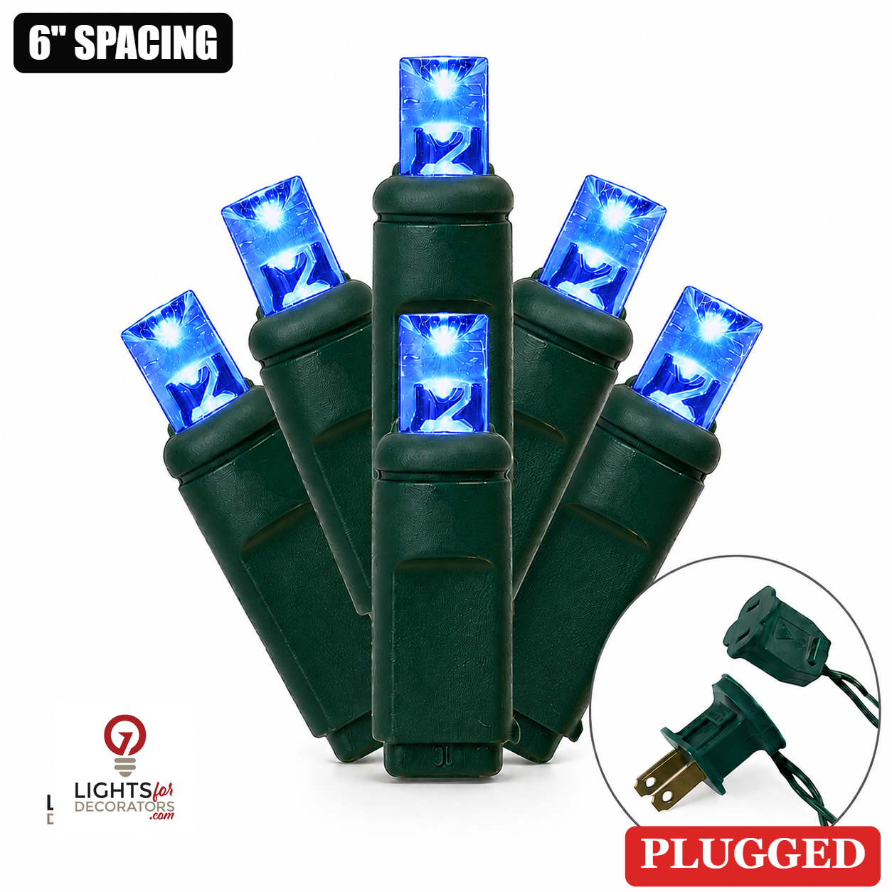 5MM 50L Light Set BALLED - 6" Green Cord - BLUE Blue- 50 Ct - 6"- Green — view 1