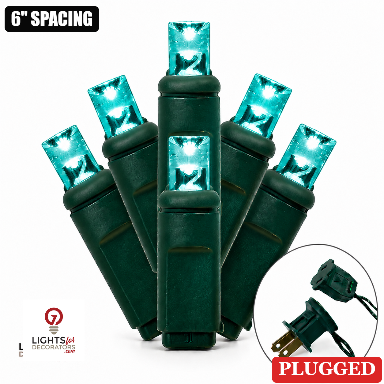 Teal 5MM LED Light Set - 50 Lights - 6" Spacing - Green Wire Teal- 50 Ct - 6"- Green — view 1