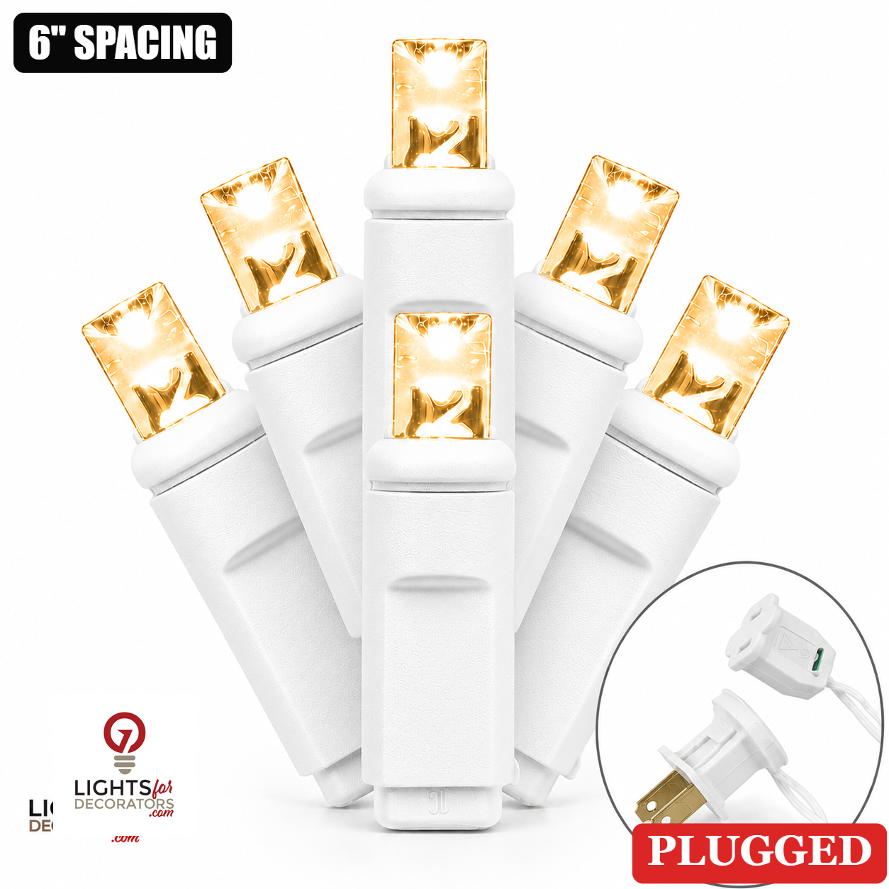 Warm White 5MM LED Light Set - 50 Lights - 6" Spacing - White Wire Warm White- 50 Ct - 6"- White — view 1