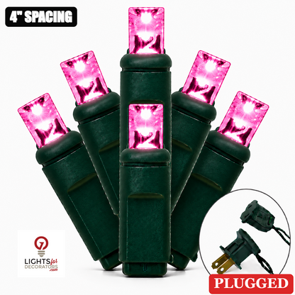 Pink 5MM LED Light Set - 70 Lights - 4" Spacing - Green Wire Pink- 70 Ct - 4"- Green — view 1
