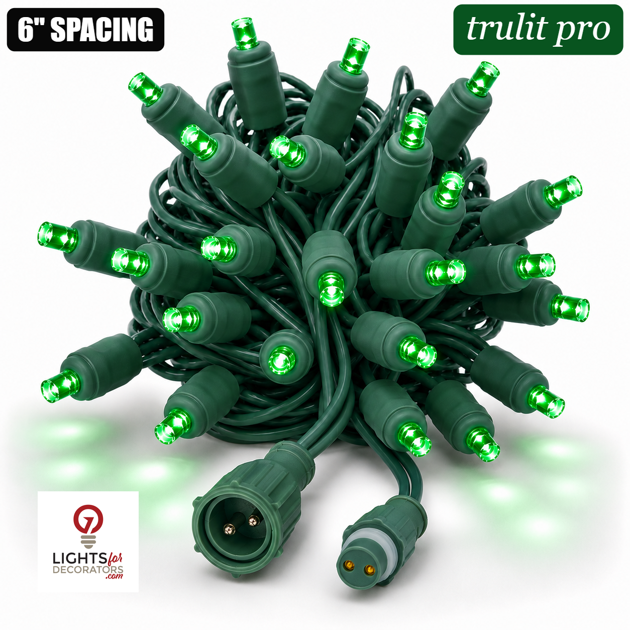Green TruLit Pro 5MM LED Light Set - 50 Lights - 6" Spacing - Green Wire Green- 50 Ct - 6"- Green — view 1