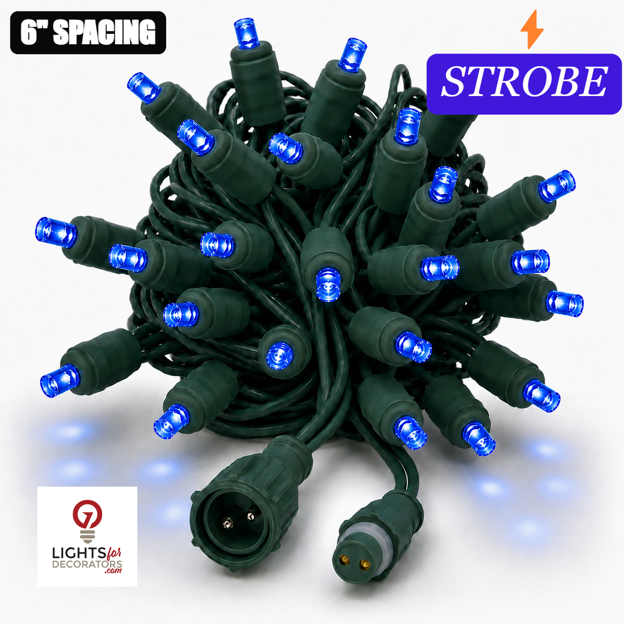 Blue TruLit Pro 5MM LED Light Set - 50 Lights - Strobe - 6" Spacing - Green Wire Blue- 50 Ct - 6"- Green — view 1