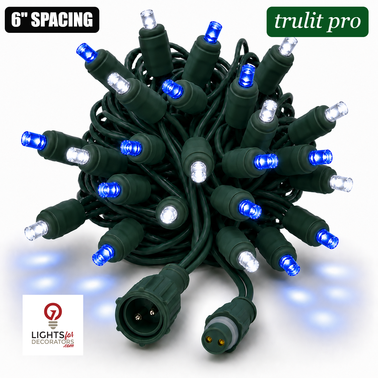 Blue/Pure White TruLit Pro 5MM LED Light Set - 50 Lights - 6" Spacing - Green Wire Blue-Pure White- 50 Ct - 6"- Green — view 1